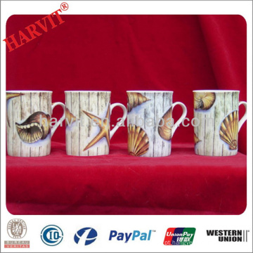 China fabricante Copo Drinkware caneca / copo de porcelana branco copos canecas caneca 9OZ / fino branco com impressão Seashells Starfish Decal